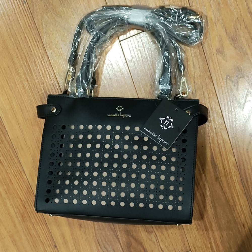 Nanette Lepore Black Perforated Satchel with Top Handles